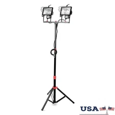 1000W Halogen Portable Work Light Tripod 2 Bulbs Adjustable Brightness 2000lm US