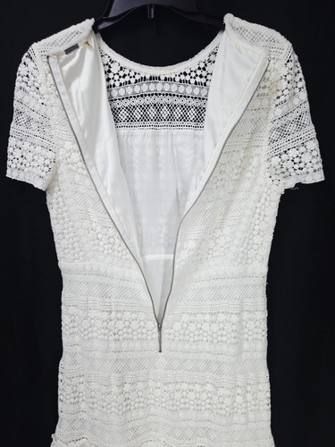 Elie Tahari White Crochet Knit Dress Layered Embroidered Short Sleeve 12 LARGE - Picture 9 of 16
