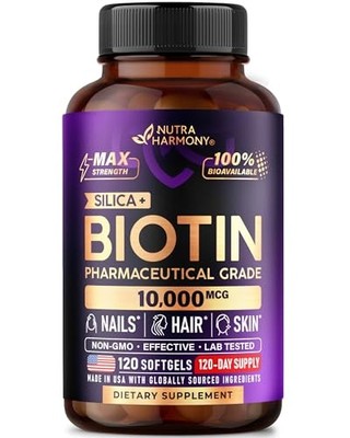 Biotin 10000mcg Supplement for Hair, Skin & Nails - Pharmaceutical Grade, Made