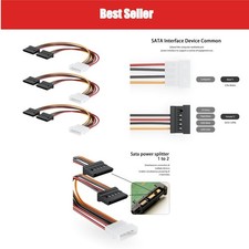 4 Pin Molex to Dual SATA Power Y Cable Adapter 3 Pack 7 Inch 18 AWG