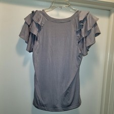 Women's Blouse With Short Ruffled Sleeves Grey M