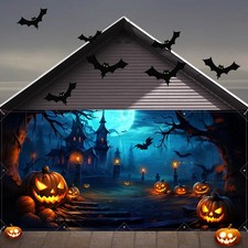 Halloween Decorations Garage Door Cover, Large Hanging Backdrop Door 7X16Ft