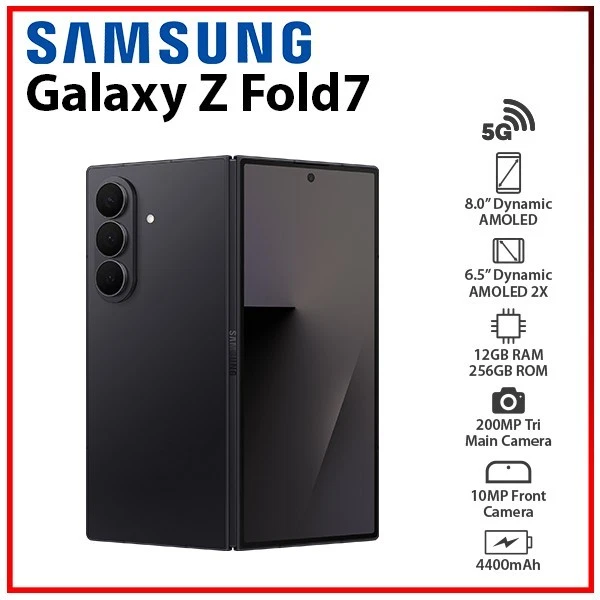 NEW Samsung Galaxy Z Fold7 5G JETBLACK 12GB+256GB Dual SIM Android Mobile Phone