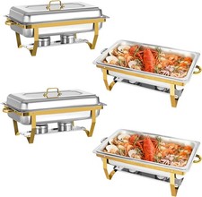 Gold 4 Pack 9Qt Chafing Dish Buffet Set Stainless Steel Chafer for Catering