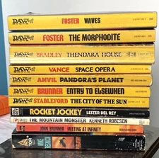 Lot of 11 Daw Books and  Random Sci-Fi Paperbacks Del Rey, MA Foster,Brunner