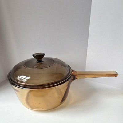 CorningWare VISIONS Amber Glass 1.5L Saucepan w/ Pyrex Lid Round V-1-C