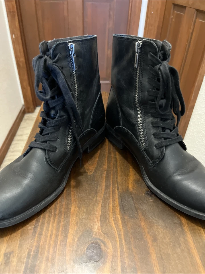 Lucky brand black leather combat style zip up ankle boots US Size 8M, EU 38.5 - Image 2 of 4