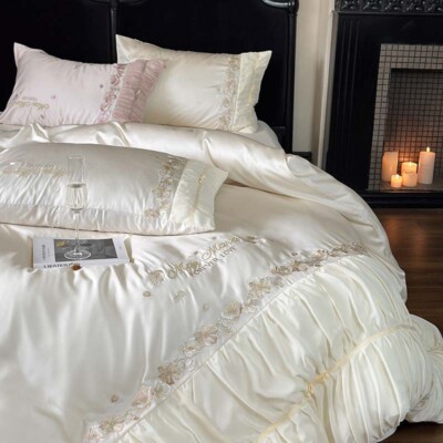 Luxury Stain Cotton Bedding Set Embroidery Duvet Cover Bed Sheet 2 Pillowcases