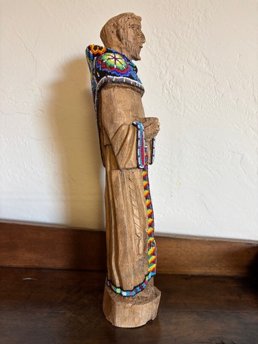 Vintage Mexican Huichol Beaded Santo Carving Bulto Folk Art Spanish Colonial - Picture 7 of 21