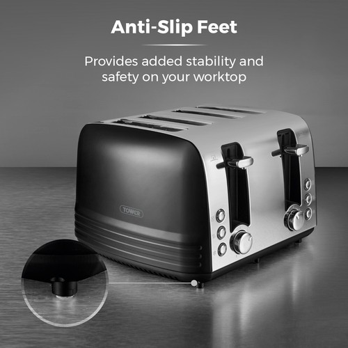 Tower, T20081BLK, Ash 4-Slice Toaster with Dual Controls, 1850W, Black & Chrome - Picture 7 of 10