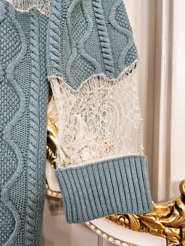 NWT $3.2 Fendi Light Turquoise / White Wool Cashmere Cable-knit Sweater, 40 (IT) - Picture 8 of 23