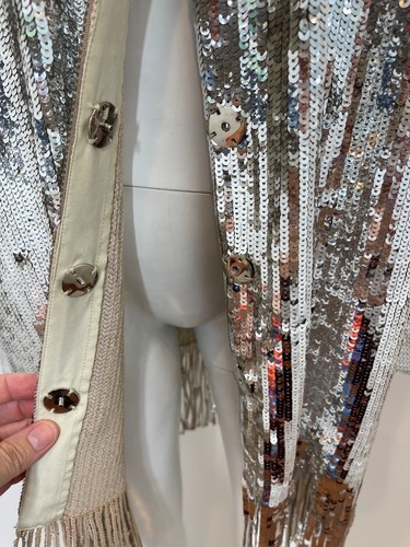 NWT Pinko Sequin Duster in Silver Size IT 44 US 8 - Picture 4 of 11