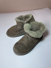 UGG Mini Bailey Button Size UK 4 Grey Sheepskin Winter Bootie Boots Womens/Girls