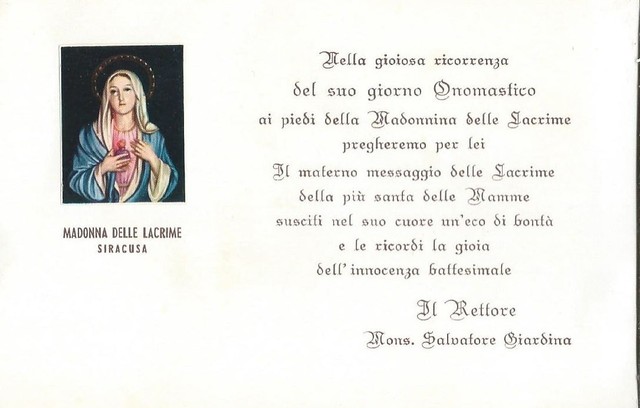 Biglietto Auguri Onomastico Santino Madonna Delle Lacrime Siracusa Mons Giardina Ebay