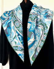35"x35"Blue Dream Print Pure Mulberry Twill Silk 14momme Scarf 88x88cm5-111