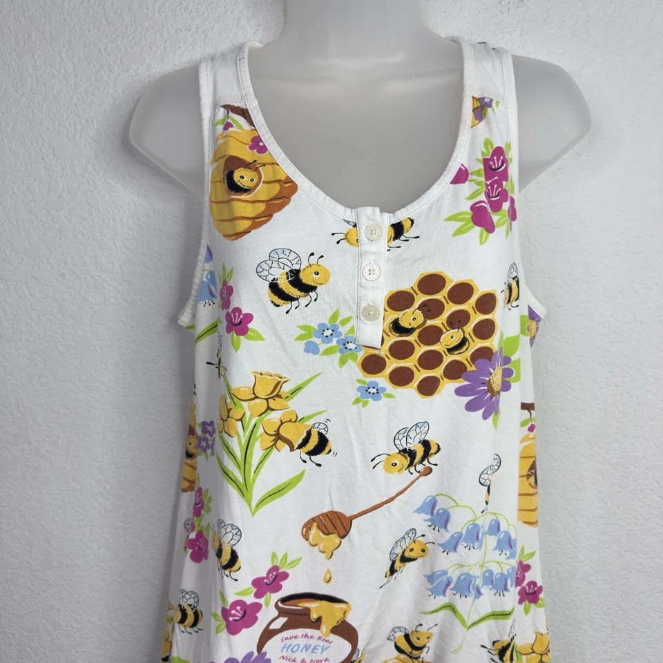 Nick Nora Nightgown Womens S White Save the Bees Sleeveless Lounge Whimsical - Image 3 of 4