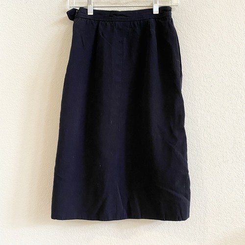 Saint Laurent Vintage 100% Inch Wool Lined Navy Blue 38 Small Skirt Made France - Picture 9 of 10