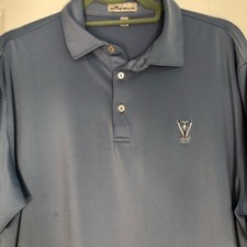 Peter Millar short sleeve polo shirt blue 1913 emblem men's size Large Golf