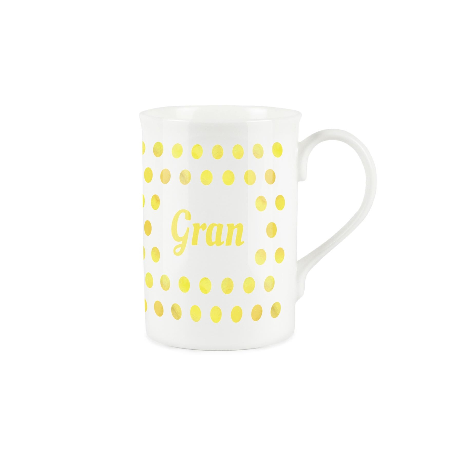 Gran Mug - Polka Dots Yellow Bone China Tea/Coffee Gift for Gran