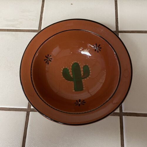 Tazón pequeño Rowe Pottery Works 6,5"" marrón barro cactus firmado raro difícil de encontrar - Imagen 1 de 4