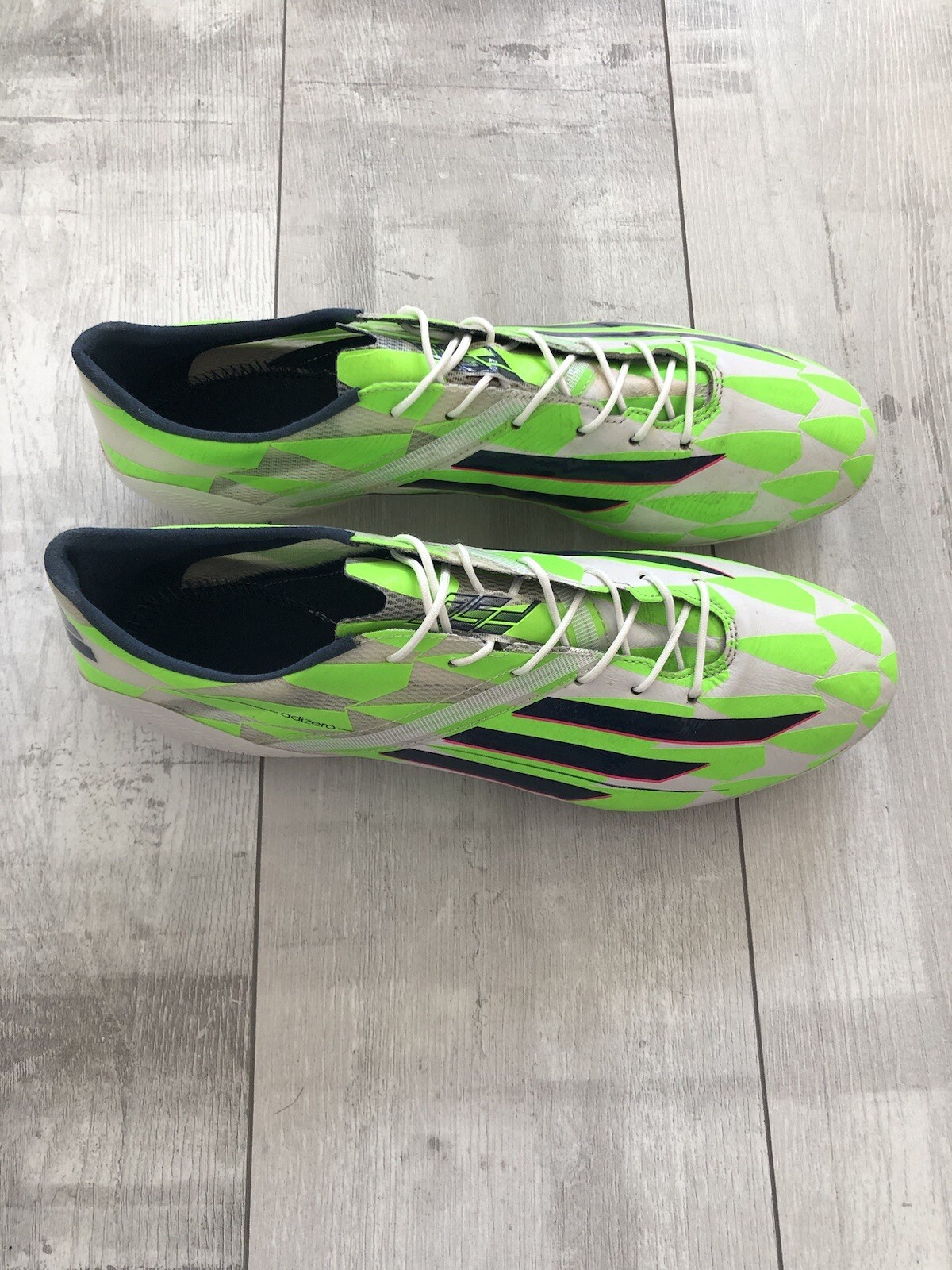 Adidas F50 Adizero SG White Green Leather US12 1/2 UK12 Football Cleats  Boots