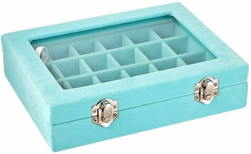 Wholesale Velvet Glass Ring Earring Organizer Jewelry Box Case 24 Grids - Picture 4 of 5