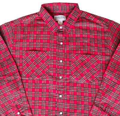 Haband Pearl Snap Button Front Flannel Shirt Mens  Large Red Black Plaid NWOT