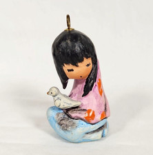 DeGrazia Goebel WHITE DOVE Indian Girl Child Porcelain Ornament 1980s AOW Signed