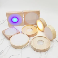 2-PACK 7 Color LED Lights Display Base Wooden Lighted Base Stand for Crystal NEW