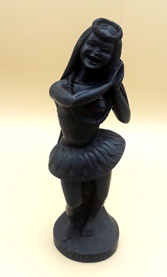 Vintage Coco Joe's Hawaii Hula Girl 8'' Lava Figurine Tiki Bar Dancer 268 Black