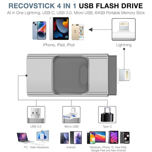 4 in 1 2TB Memory Photo Stick USB 3.0 Flash Drive Type for iPhone Android iPad - Picture 2 of 27