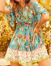 ANTICA SARTORIA 2021 AQUA & PINK FLOWERS & BIRDS TOP/DRESS  NWT O/S