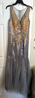 Unique Women's Sequined Wedding Dress, Evening Gown, Sheer Silver Gray Gown, 12