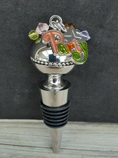 BOTTLE STOPPER Celebrate PARTY Beaded Metal Wine Bottle Stopper NEW