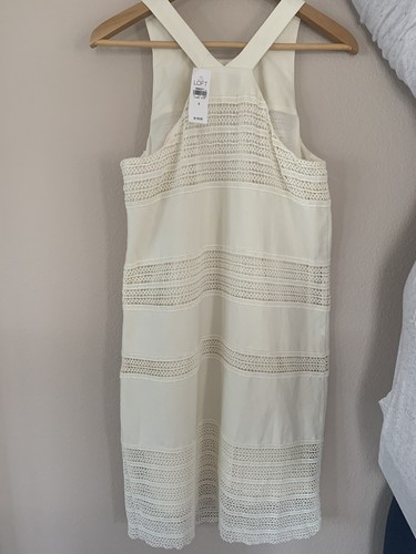 NWT ANN TAYLOR LOFT Sz 6 DRESS White Sleeveless LINEN RACERBACK SHIFT LINED - Picture 4 of 7
