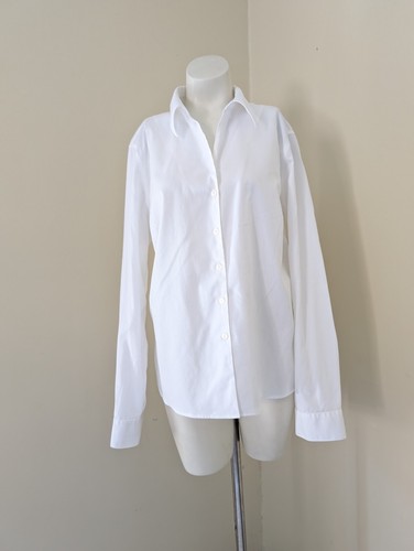 Camisa Y2K Office Core Botón Frontal 14 Blanco Crujiente Carrera 100% Algodón Ajustado - Imagen 4 de 10