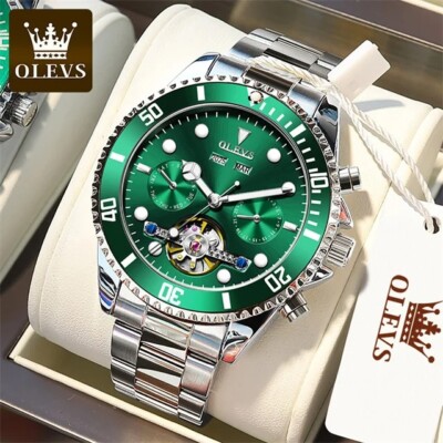 Automatic Mechanical Waterproof Watch OLEVS Men Luxury Date Skeleton Strap Mens