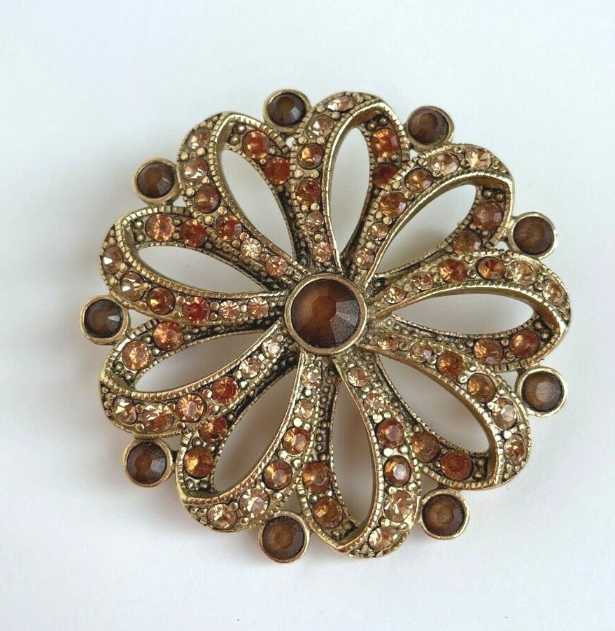 Vintage Louis C Marks Rhinestone Gold Finish Pin / Brooch