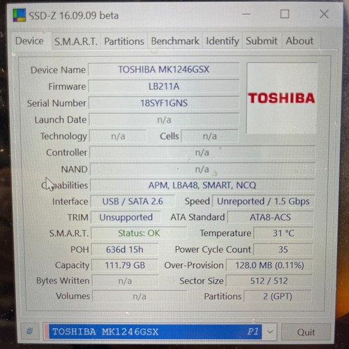 Toshiba MK1246GSX Silver USB & SATA 120GB 1.5Gb/s 2.5" External Hard Disk Drive - Picture 3 of 4
