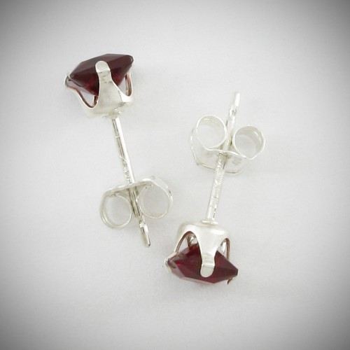 4mm Square CZ Garnet Red Post Stud Earrings in SOLID Sterling Silver - NEW! - Picture 4 of 7