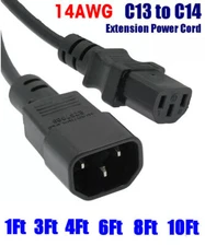 1Ft-10Ft Premium 14awg C13 to C14 Female-Male Extension Cable Power Cord IEC-320
