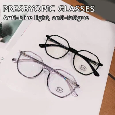 MARKENLOS Polygon Reading Glasses Women Fashion Anti-Blue Light Eyeglasses Presbyopia+4.0