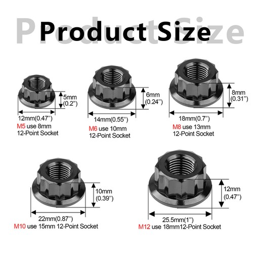 Titanium Nuts M5 M6 M8 M10 M12 CNC Flange 12-Point Head Nut for Bike Motorcycle - Picture 2 of 16