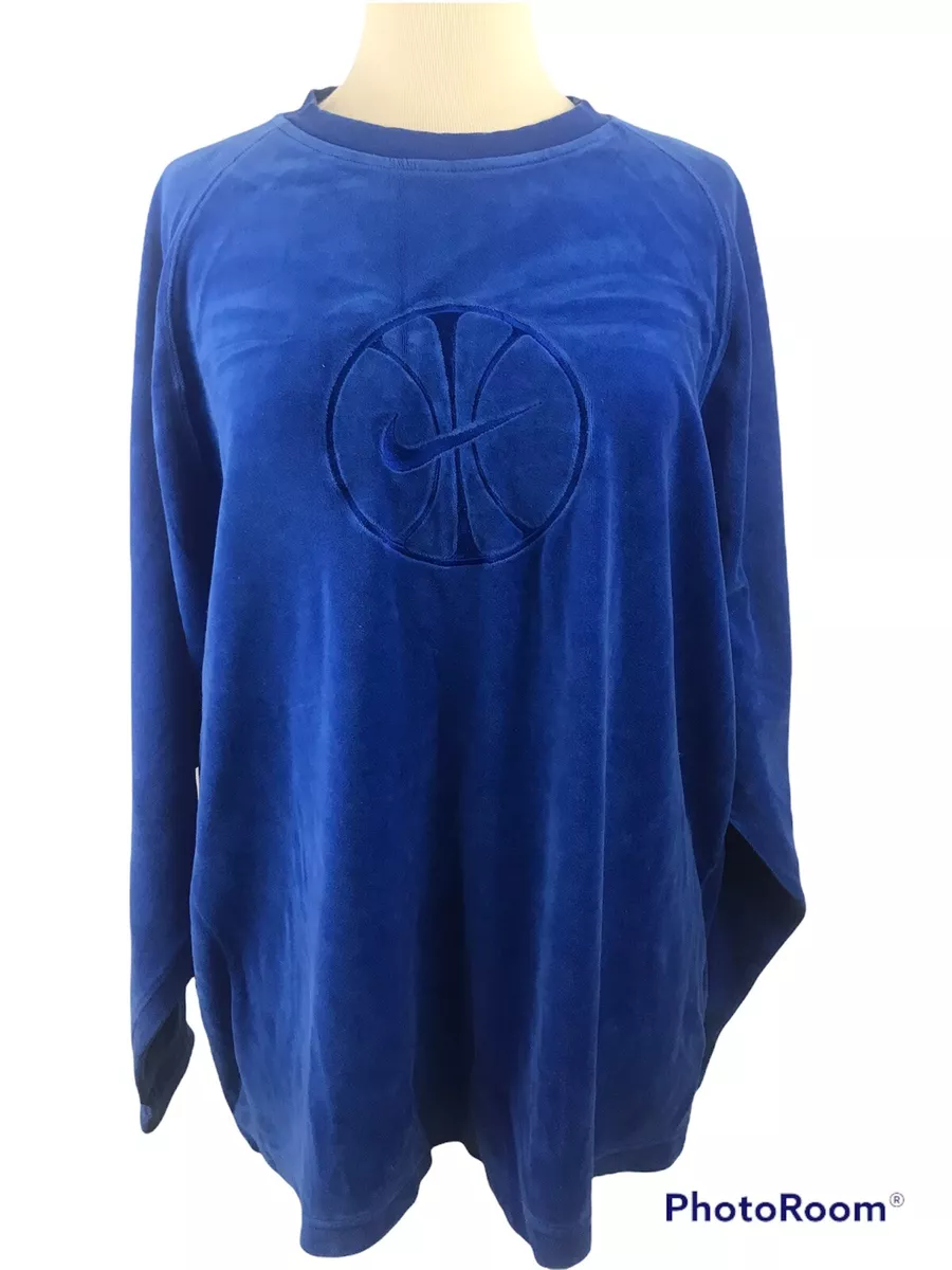 Nike Vintage Mens Velour Basketball Crewneck Blue Sweater White Tag Sz L