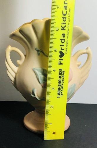 Vtg Hull Art USA 2 Handled Vase USA 6.25” Wild Flower Yellow Pink Rose - Picture 11 of 12