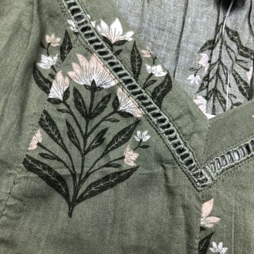 Blusa Old Navy Mujer Talla L Verde Estampado Floral Ojales - Imagen 3 de 8