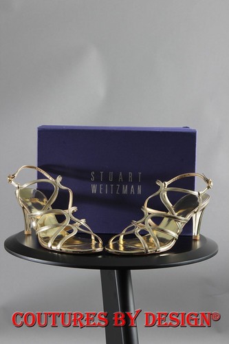 Stuart Weitzman Gold Leather 4 Inch Strappy Heel Shoes Size 10.0 NIB - Picture 2 of 3