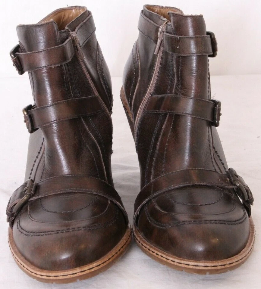 Sapato Schuler & Sons Couro Lateral Zíper Fivela Salto Tornozelo Marrom Feminino 10,5 B - Imagem 4 de 4