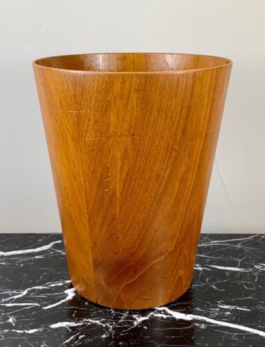 Vintage MCM Mid Century Modern Teak Trash Bin Waste Basket Aberg for Servex 13” - Picture 3 of 8