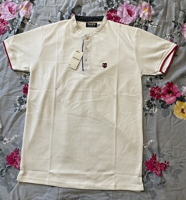 Mens Jack & Jones White Henley Polo Formal Casual Button Up Top. Size Medium